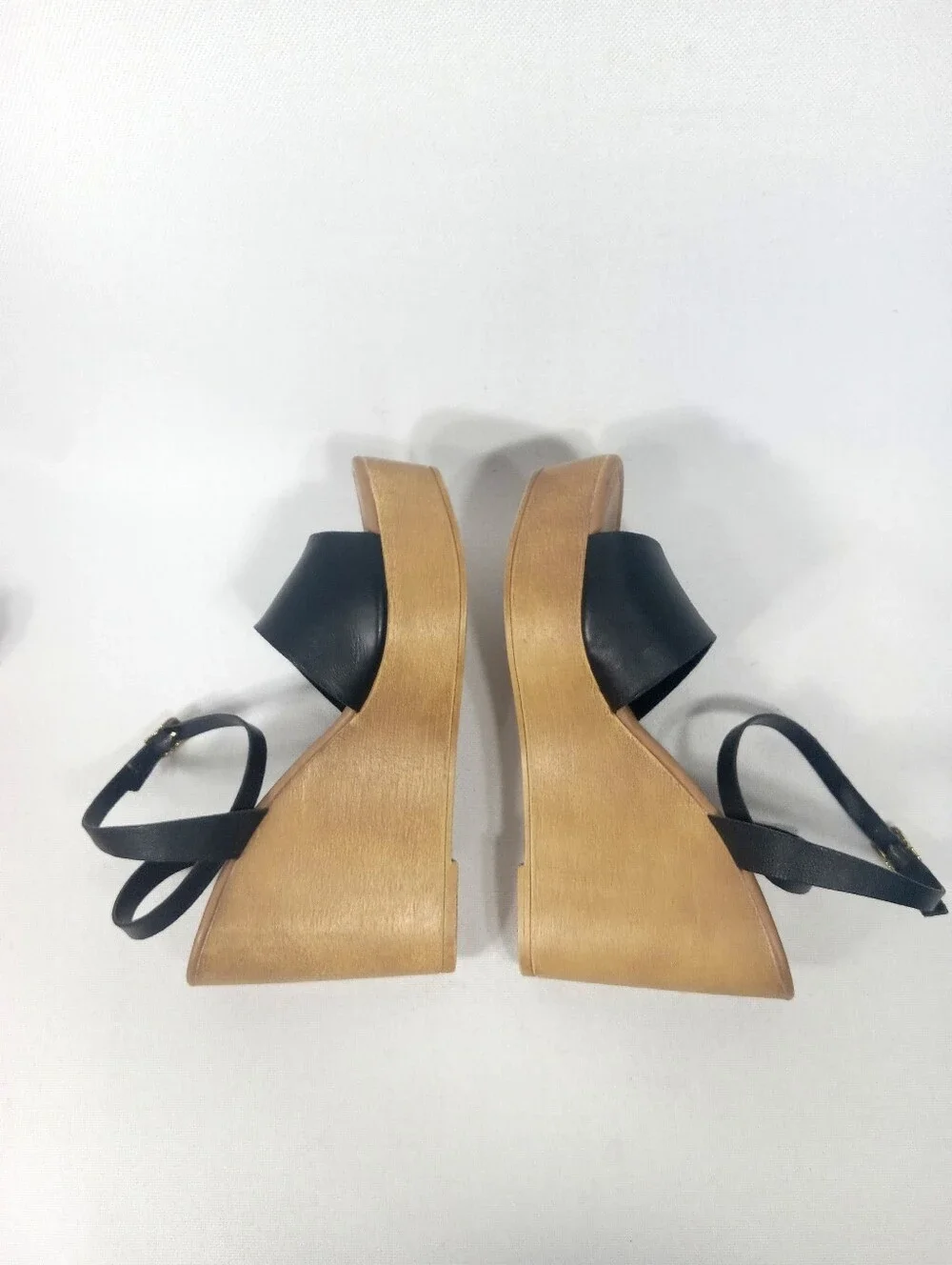 STEVE MADDEN Black Wedge Platform Sandals with Ankle Strap Women's Size 8.5